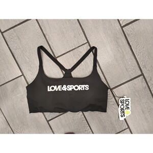 Love & Sports Womens Black Logo Racerback Sports Bra XL 16-18 NWT